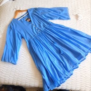ATM V Neck Sky Blue Cotton Casual Dress NWT